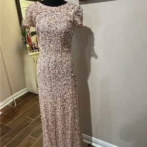 Adrianna Papell Blush Sequin Short-Sleeve Evening Gown